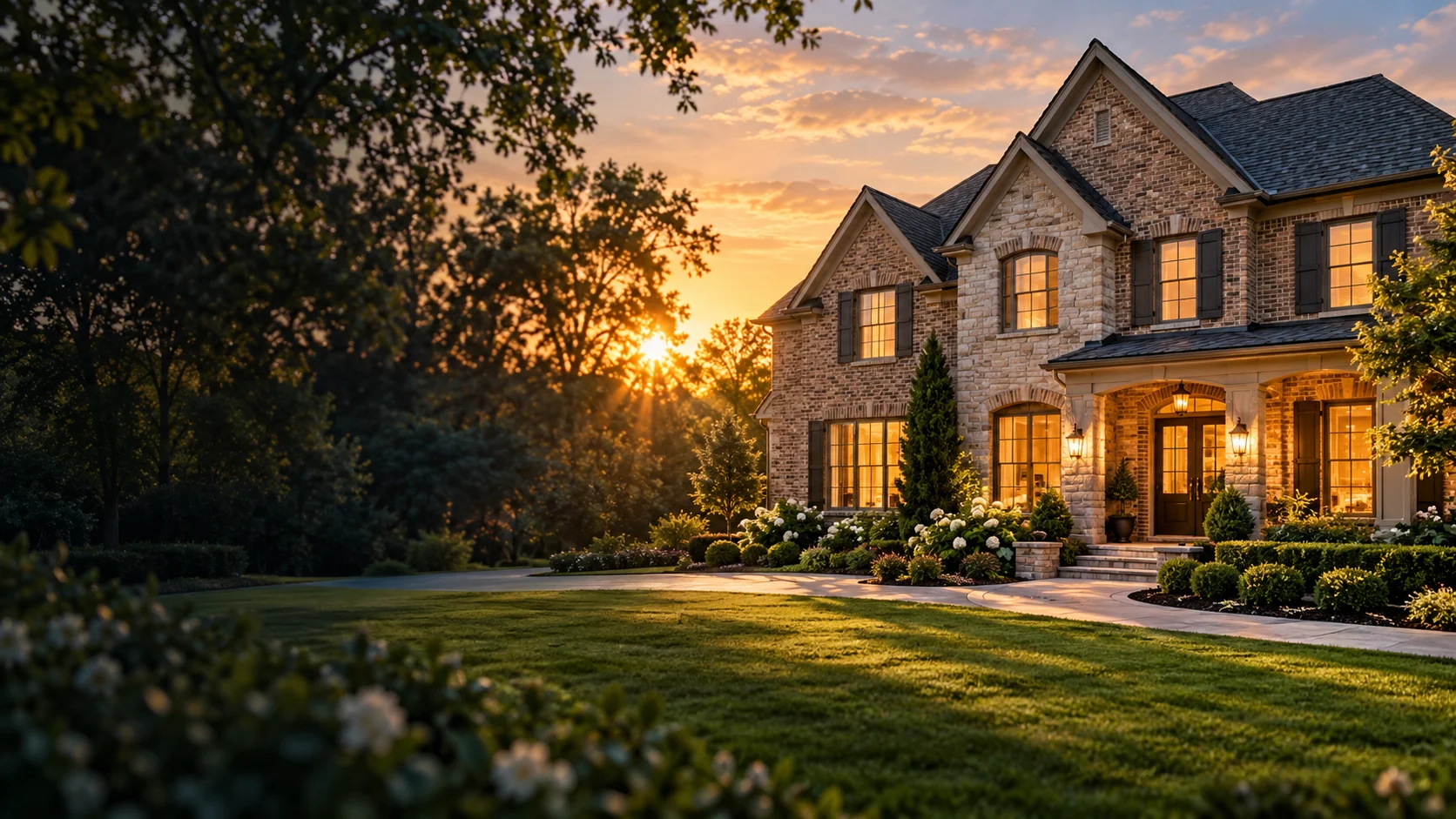 Illustrative welcoming home at golden hour